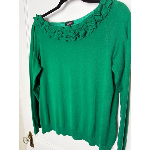 Talbots Green Ruffle Bow Neck Silk Cotton Lightweight Sweater Women's XL Petite - Picture 3 of 7